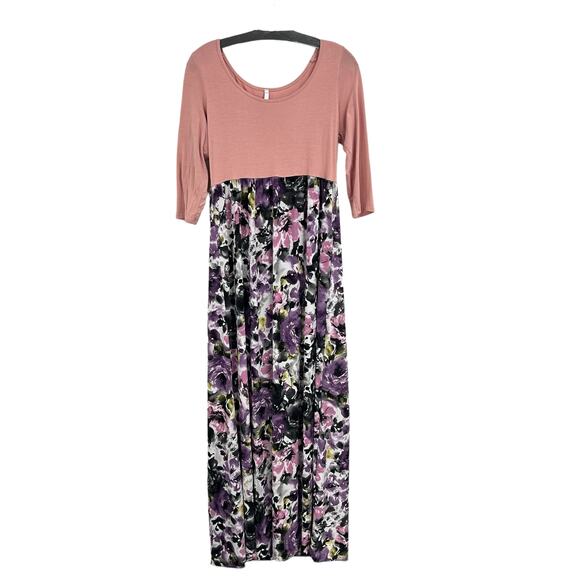 Pink Blush Multicolor Floral Print 3/4 Sleeve Flowy Maxi Dress Large - Picture 1 of 4
